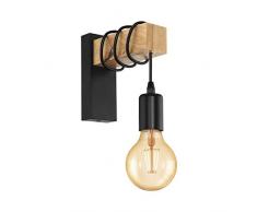 EGLO Lampada da parete Townshend, plafoniera vintage a uno punto luce, lampada da parete dal design industrial, lampada retrò in acciaio e legno, nero, marrone, E27