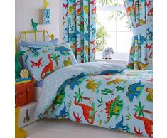 Kids Club, set copripiumino e federa, motivo dinosauri, in poliestere-cotone, blu, per letto singolo