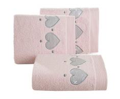 Design91 Asciugamano in Spugna, Rosa, Motivo Cuori, 70 x 140 cm, Morbido