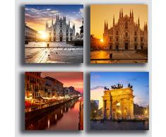Quadri Moderni MILANO Duomo cittÃ 4 pezzi 30x30 cm Stampa su Tela CANVAS Arredamento XXL Arredo per soggiorno salotto camera da letto cucina ufficio bar ristorante