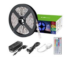 LE Striscia LED 5m 36W RGB Striscia Luminosa 1200lm 300 LED Flessibile Kit completo con 44 tasti Telecomando IR & Alimentatore Led Strip Illuminazione per Decorazioni Interni Soggiorno Automobili