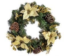 WeRChristmas 60 cm Decorato Pre-Lit Corona Decorazione di Natale illuminato con luci 20 Bianco freddo LED, oro / crema