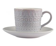 H&H Lilian Set 6 Tazze TÃ¨ con piatto, Stoneware, 200 ml