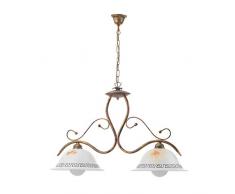 ONLI Lampadario 2 luci Giorgio in Metallo Marrone spennellato Oro e vetri sfumati, Bronzo