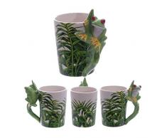 Puckator - Tazza in ceramica con manico a forma di rana, decorazioni con alberi