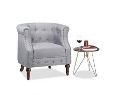 Relaxdays Poltrona Stile Vintage Design Chesterfield Fodera in Stoffa Borchie Sedia Imbottita Comoda, Legno, Grigio, HLP: 76x71x67cm