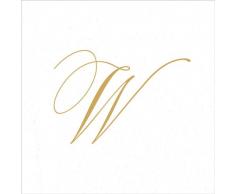 Caspari Ricevi con i tovaglioli Cocktail White Pearl Paper Linen, Pacchetto di 30, Iniziale W, Oro, Tessuto, Bianco Perla, 12.5Â x 12.5Â x 0.2Â cm