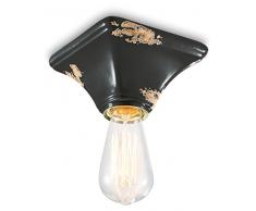 Ferroluce RetrÃ² Plafoniera Vintage a Base Quadrata E27, 77 W, Nero Lucido, 9x15x15 cm