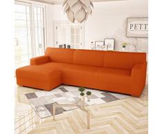 PETTI Artigiani Italiani Copridivano Angolare con Penisola Elasticizzato, Tessuto, Arancio, 2 Posti Destra (200 cm)