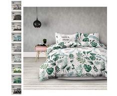AmeliaHome Averi Bianco Verde 3 Pezzi Biancheria da Letto, Cotone, Botanique, 200 X 220 + 2 X 70 X 80