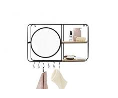 LIFA LIVING Mensola da Muro con Specchio e Ganci, Specchi da Parete Design Vintage, Legno e Metallo, per Salotto, Bagno, corridoio, Ingresso