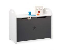 Relaxdays, Bianco-Grigio Portagiochi Bambini, Mobiletto per Giocattoli, Panca con Coperchio, HLP 47x57x30 cm, con Stella, Pannelli MDF, 47 x 60 x 30 cm