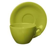 Excelsa Trendy Tazza The con Piattino, Ceramica, Verde, 10.5x13x7 cm, 2 unitÃ 