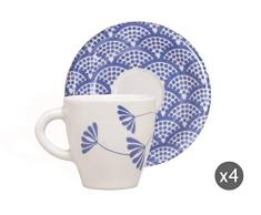 Excelsa Magatama Set 4 Tazzine da Caffè, Porcellana, Blu