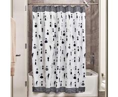 InterDesign SophistiCat Tenda da doccia, Tenda per vasca da bagno con motivo a gattini, Tenda in poliestere 183,0 cm x 183,0 cm, Poliestere nero/bianco