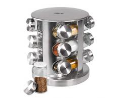 STONELINE 16968 portaspezie con 12 Bottiglie di Vetro stoviglie, Effetto Acciaio Inox