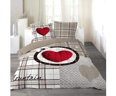 Douceur DIntÃ©rieur 1640829 - Copripiumino Matrimoniale 240 X 220 cm e 2 Federe 63 x 63 cm, Love Mountain, Reversibile, 100% Cotone