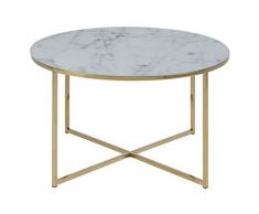 AC Design Furniture Antje Tavolino da Caffè Rotondo, Ø: 80 x 45 cm, Effetto Marmo Bianco/Oro, Vetro/Metallo, 1 pz