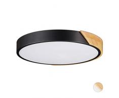 Relaxdays Plafoniera LED, Applique da Soffitto, 24W, Rotonda, Luce Calda, per Corridoio, Metallo e Legno, HxD 5 x 40 cm, Nero