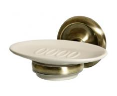 Bisk 00405 Deco Portasapone in Ceramica con Supporto con Finitura in Colore di Ottone Anticato, 13 x 12 x 7.5 cm