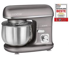 Bomann KM 6010 CB - Impastatrice potente con coperchio paraspruzzi trasparente con apertura di ricarica, 1100 Watt, titanio, taglia unica