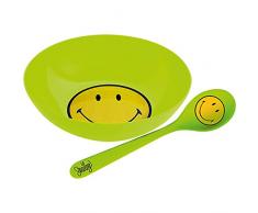 ZAK Designs 6187-2303 - Set da Colazione con Ciotola per i Cereali e cucchiaino, Diametro: 17 cm, Colore: Verde con Smiley