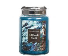 Village Candle Mermaid Tales 26 oz Large Glass Jar Scented Candle, 21.25 Net oz Candela, Blu
