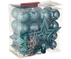 WeRChristmas - Set di decorazioni natalizie, 42 pezzi tra cui palline, punta per albero di Natale e ghirlanda turchese blu