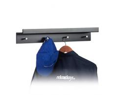 Relaxdays 10021908_46 Appendiabiti da Parete, Ingresso, Corridoio, 4 Ganci, Mensola, Legno MDF, HxLxP: 10x60x11,5 cm, Nero