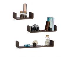 Relaxdays 10021809_93 Set 3 Mensole da Parete Aperte, a Forma di U, Legno MDF, Marrone
