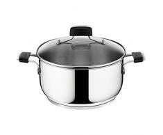 Lagostina Tempra Acciaio Casseruola Fonda, 2 Maniglie con Coperchio, Ã 16 cm, Argento