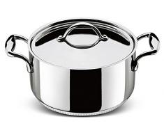 Lagostina Accademia Lagofusion Casseruola Fonda con 2 Maniglie e Coperchio, Acciaio Inossidabile, Argento, 20 cm