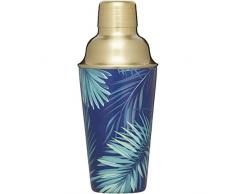 BarCraft BCCSPALM - Shaker per cocktail con foglia di palma e ricettario, in acciaio INOX, 500 ml, colore: verde/blu