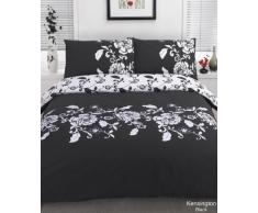 Dreamscene, set di biancheria da letto con copripiumino e federa, Poliestere, Stampa floreale nera e bianca., Doppio