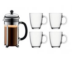 Bodum Chambord k1928Â âÂ 16Â Cos Set Caffettiera 1.0Â L, Acciaio Inox e 4Â Pezzi Bistro Bicchieri 0,35Â l Caffettiera, mehrla Gig, Nero