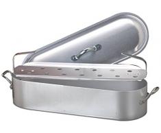 Pentole Agnelli FAMA1850 Pesciera con Orlo, Coperchio e Griglia, con 2 Maniglie, in Alluminio BLTF, Finitura Opaca, Tipo Economico, Argento, 50 cm