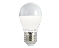 Integral LED ILP45E27O6.5D27KBEWA - Lampadina LED E14 Mini Globo 6,5 W 2700 K 470 lm, a intensità variabile, in plastica, alluminio, nichel spazzolato, vetro, bianco caldo, 8,9 x 4,5 cm