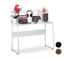 Relaxdays, Bianco Scrivania, 2 Scomparti e Parete Posteriore, Tavolo per Ragazzi & Studenti, HLP 110x57x110 cm, Truciolato, Ferro, 110 x 110 x 57 cm