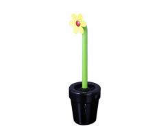 Wenko 217392500Â âÂ Scopino per WC, Lucky Flower Porta scopino, Ceramica, Nero, 12Â x 12Â x 42Â cm