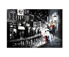 LegendArte Olio su Tela - Quadro su Tela Dipinto a Mano - Innamorati sotto la Pioggia, cm. 60x90 - Quadro Moderno Soggiorno