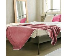 PETTI Artigiani Italiani - Plaid, Plaid in Velluto con Base in Lana, Rosa, 200x220 cm, Morbido e Caldissimo