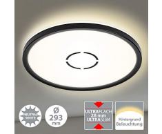 Briloner Leuchten Plafoniera a LED, Lampada da soffitto con retroilluminazione, 18 W, 2.400 Lumen, 4.000 Kelvin, Rotonda, Bianco-Nero, Ã 29,3cm