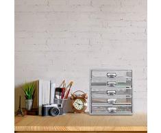 Relaxdays Cassettiera da Scrivania, 5 Cassetti, Formato DIN A4, Porta-Documenti, Box per Lettere e Corrispondenza, Argento, HxLxP: 29 x 27,5 x 35,5 cm