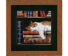 Vervaco - Kit per Quadro a Punto Croce, Soggetto: Gatto Che Dorme in Una libreria, con Schema numerato