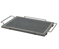 Pentole Agnelli COLA300/L Pietra Rettangolare con Supporto in Acciaio Inossidabile 18/10, Basamento in Legno, 29 x 40 cm, Grigio