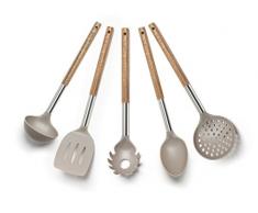 Excelsa Natural Life Set Utensili da Cucina, Nylon, Tortora, 5 UnitÃ 