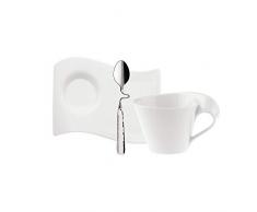 Villeroy & Boch - NewWave Servizio per cappuccino 3 pz, tazzina, piattino in porcellana Premium, cucchiaio in acciaio inox, per 1 persona, lavabile in lavastoviglie
