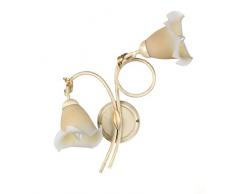 ONLI Applique da Parete 2 luci in Metallo Avorio spennellato Oro con vetri Satinati Plissé sfumati Ambra