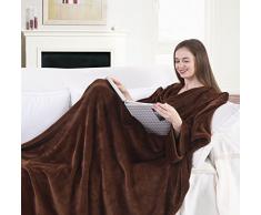 DecoKing 97014Â TV del soffitto 170Â x 200Â cm Coperta Marrone con Maniche e Tasche Panno in Microfibra Coperta in Pile Coperta in Pile Morbido Marrone Cioccolato Brown Choco