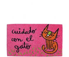 laroom Zerbino Motivo Cura con Il Gatto, Jute And Base Antiscivolo, Rosa, 40Â x 70Â x 1.8Â cm